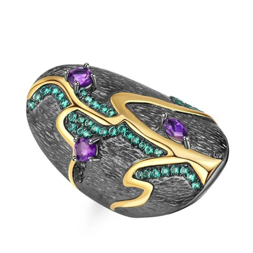 "925 Silver Plated Purple Green Antique Wedding Rings, FB16FA1388-6 - Picture 3 of 6